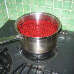 Hawthorn berries in a pan